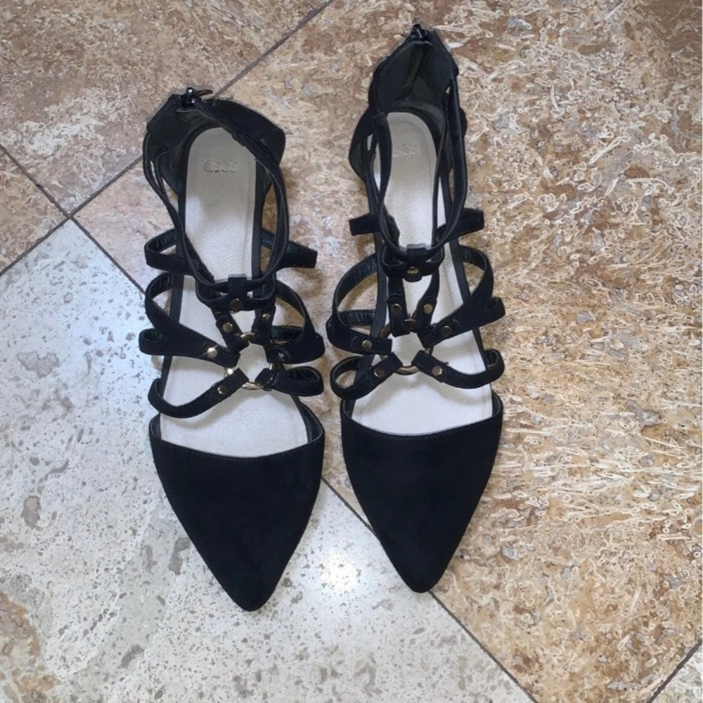 Asos black and gold flats size 11